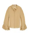 Chloé Silk Long-sleeved Ruffled Blouse In Nude