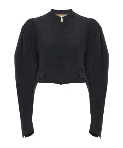 Chloé Puff-sleeve Cropped Jacket In Silk Faille In Black