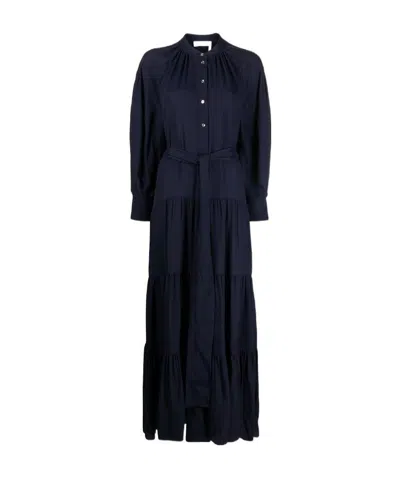 Chloé Long-sleeved Silk Shirtdress In Blue