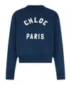 Chloé Blue Crewneck Sweatshirt With Logo Lettering Print In Cotton Woman In Blue