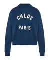 Chloé Blue Crewneck Sweatshirt With Logo Lettering Print In Cotton Woman In Blue