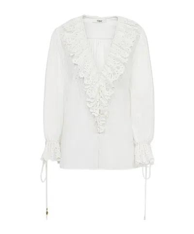 CHLOÉ CHLOÉ V-NECK RUFFLED BLOUSE