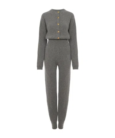 Chloé Long-sleeved Wool Cashmere Jumpsuit In Grey