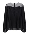 Chloé Illusion Silk Top With Lace Detail In Black