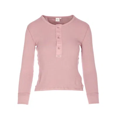 Chloé Fitted Henley Cotton Jersey Shirt Clothing In Pink