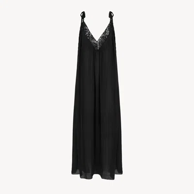 Chloé Lace-trimmed Organic Silk Charmeuse Maxi Dress In Black