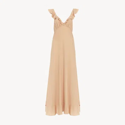 Chloé Robe Longue En Crêpe De Chine Femme Brun Taille 42 100% Soie In Brown