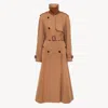 Chloé Long Trench Coat In Cotton Gabardine In Brown