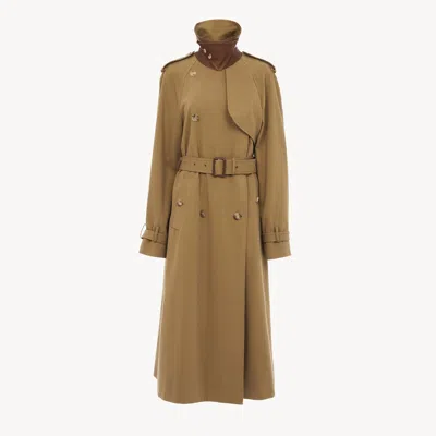 Chloé Long Water-repellent Beige Trench Coat In Cotton Gabardine In Brown