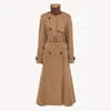 Chloé Double-breasted Leather-trimmed Cotton-gabardine Trench Coat In Brown