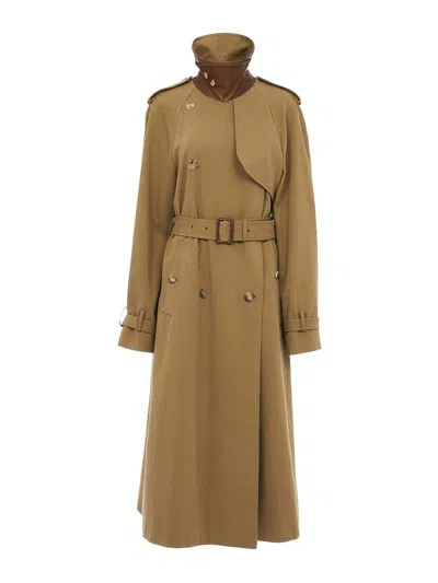 Chloé Long Water-repellent Beige Trench Coat In Cotton Gabardine In Brown