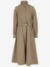Chloé Long Trench Coat With Stand-up Collar In Cotton Gabardine In Beige