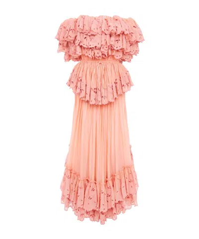 Chloé Long Tulle Dress With Ruffles In Multi