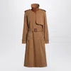 Chloé Double-breasted Leather-trimmed Cotton-gabardine Trench Coat In Brown