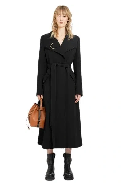 Chloé Long Wrap Coat In Black