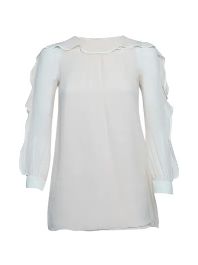 Pre-owned Chloé Long-sleeve Ruffle-detail Chiffon Silk Blouse In Pink