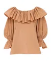 Chloé Ruffled Cotton Blouse With Drawstring Cuffs For Women In Brown