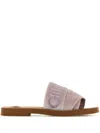 Chloé Woody Logo-print Canvas Slides In Pink