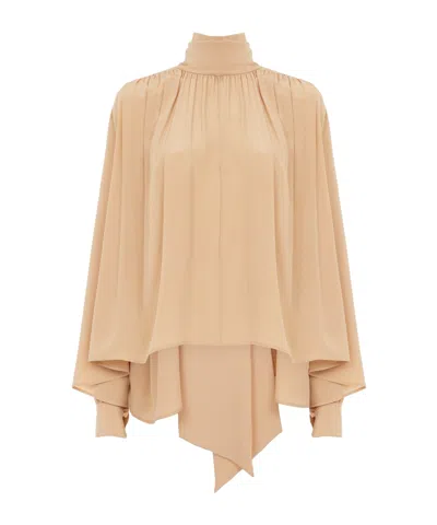 Chloé Loose Silk Georgette Bow Tie Shirt In Nude