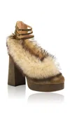 Chloé Loti Crackled Leather And Shearling Platform Pumps In Brown