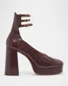 Chloé Loti Snake Platform Block-heel Pumps In Burgundy