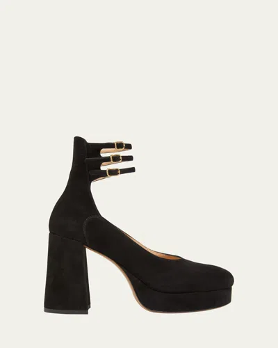 CHLOÉ LOTI SUEDE PLATFORM BLOCK-HEEL PUMPS