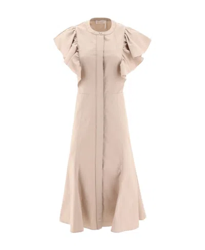 Chloé Ruffled Midi Dress In Beige