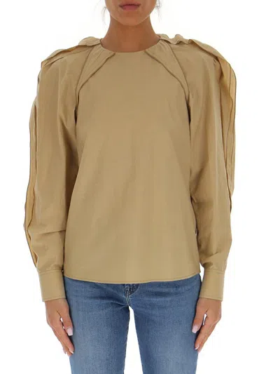 Chloé Lotus Leaf Sleeved Blouse In Nude
