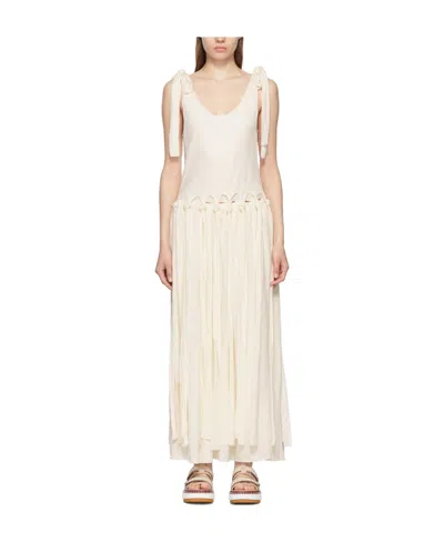 Chloé Low Round Neck Lace Dress In White