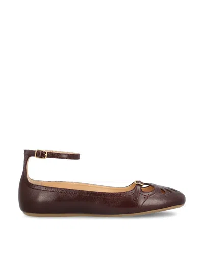 Chloé Ankle-strap Perforated Ballet Flats In Brown