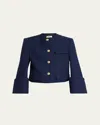 Chloé Boxy Collarless Jacket In Wool Check