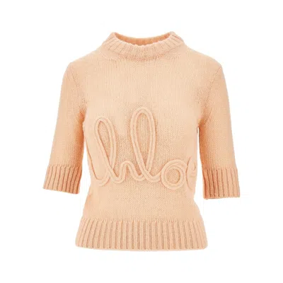 Chloé Lpaca And Silk Sweater With Logo In Neutral