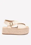 Chloé Lucinda Whipstitched Leather Platform Espadrilles Sandals In Eggshell