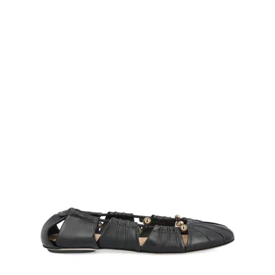 Chloé Luna Ballerinas With Gold-tone Accents And Pleated Design In Black