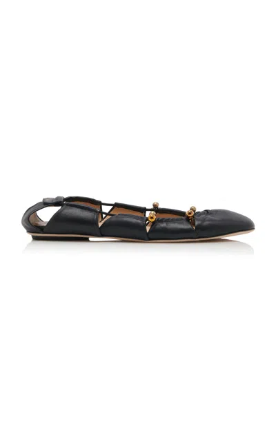CHLOÉ LUNA EMBELLISHED CUTOUT LEATHER FLATS