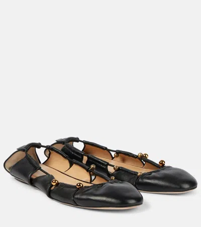 CHLOÉ CHLOÉ LUNA EMBELLISHED CUTOUT LEATHER BALLET FLATS