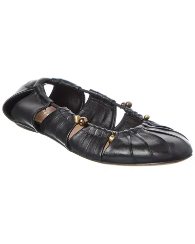 Chloé Luna Cut-out Embellished Gathered Leather Ballet Flats In Black
