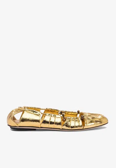 CHLOÉ LUNA METALLIC LEATHER BALLET FLATS