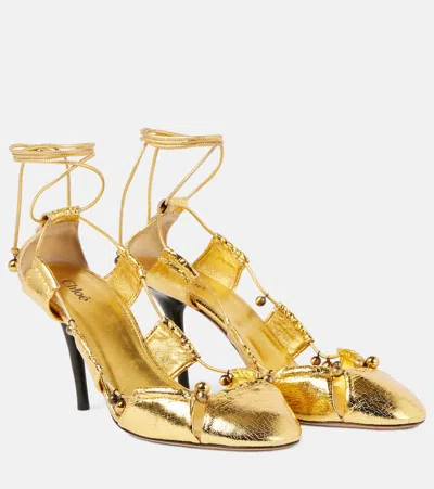 Chloé Luna Metallic Leather Pumps In Gold