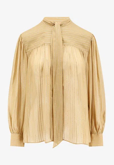 Chloé Silk Shirt With Metallic Stripes And Lurex In Neutral