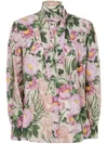 Chloé Floral Silk Neck-tie Button-down Blouse In Multi