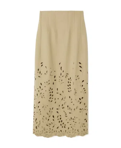 Chloé Madeira Embroidered Wool Twill Medium Length Skirt In Brown