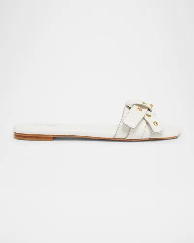 CHLOÉ MAE LEATHER BUCKLE FLAT SLIDE SANDALS