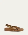 Chloé Mae Paddington Leather Crisscross Sandals In Brown