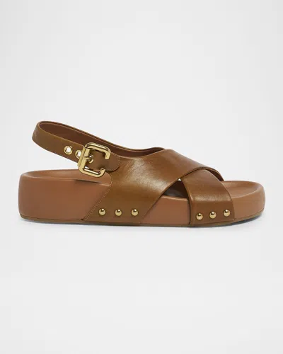 Chloé Mae Paddington Leather Crisscross Sandals In Brown
