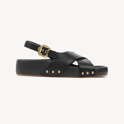 CHLOÉ MAE SANDAL BLACK SIZE 8 100% LAMBSKIN
