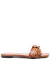 Chloé Mae Knotted-strap Leather Flat Sandals In Brown