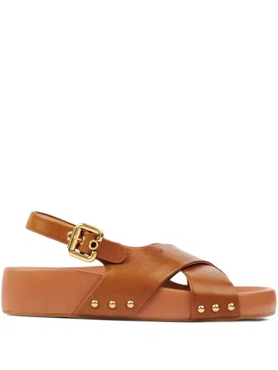 Chloé Mae Paddington Leather Crisscross Sandals In Brown