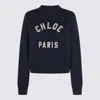 Chloé Blue Crewneck Sweatshirt With Logo Lettering Print In Cotton Woman