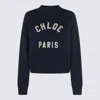 Chloé Blue Crewneck Sweatshirt With Logo Lettering Print In Cotton Woman